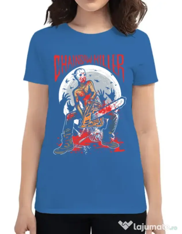 Tricou ADLER dama Chainsaw killer Albastru azuriu