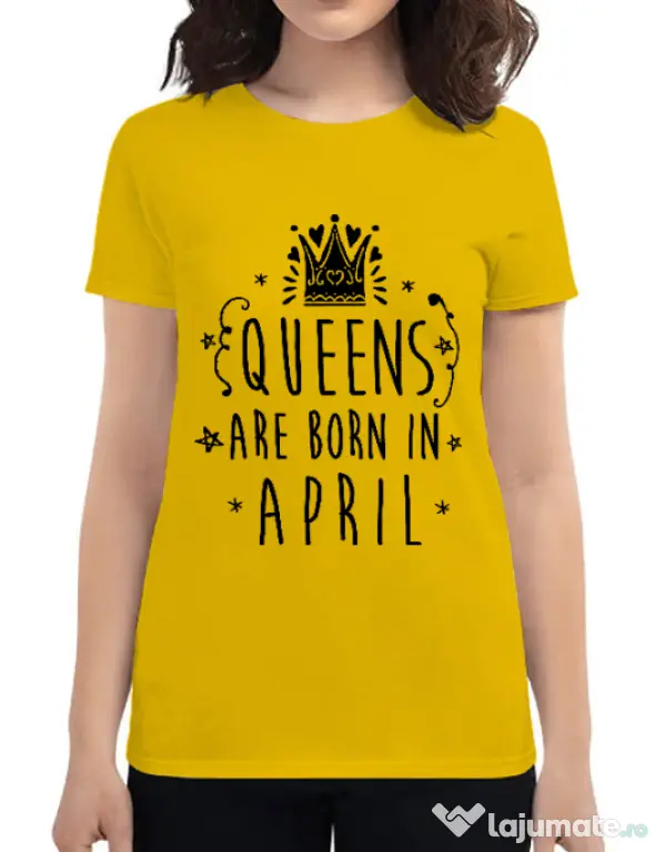 Tricou ADLER dama Queens are born in April Galben