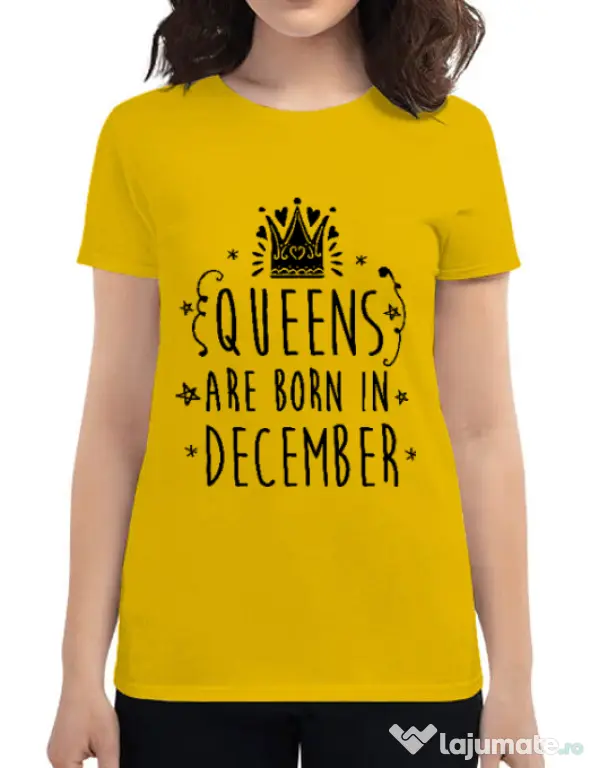 Tricou ADLER dama Queens are born in December Galben