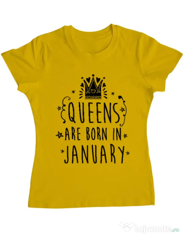 Tricou ADLER dama Queens are born in January Galben