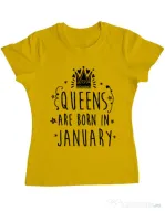 Tricou ADLER dama Queens are born in January Galben