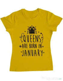 Tricou ADLER dama Queens are born in January Galben