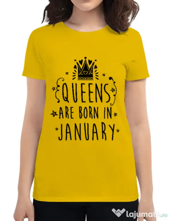 Tricou ADLER dama Queens are born in January Galben