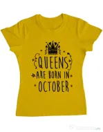 Tricou ADLER dama Queens are born in October Galben
