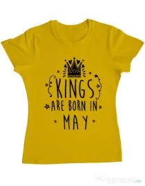Tricou ADLER dama Kings are born in May Galben