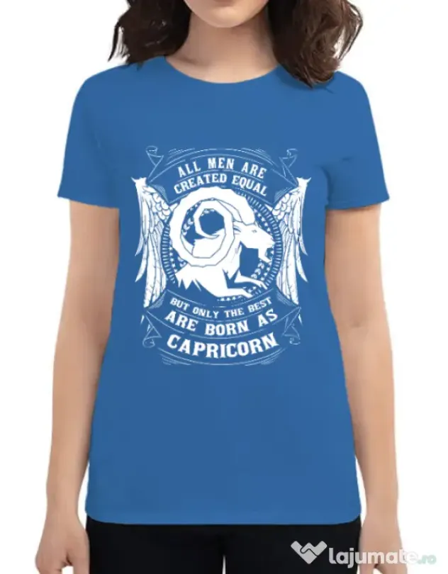 Tricou ADLER dama The best men are born as Capricorn Albastru azuriu