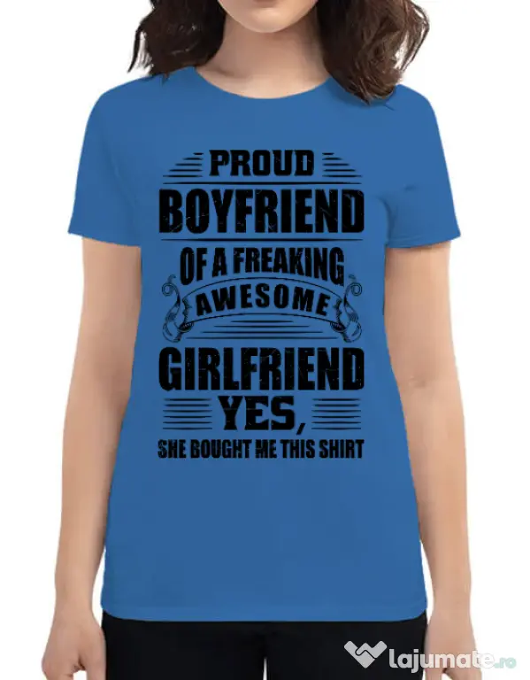 Tricou ADLER dama Proud boyfriend Albastru azuriu