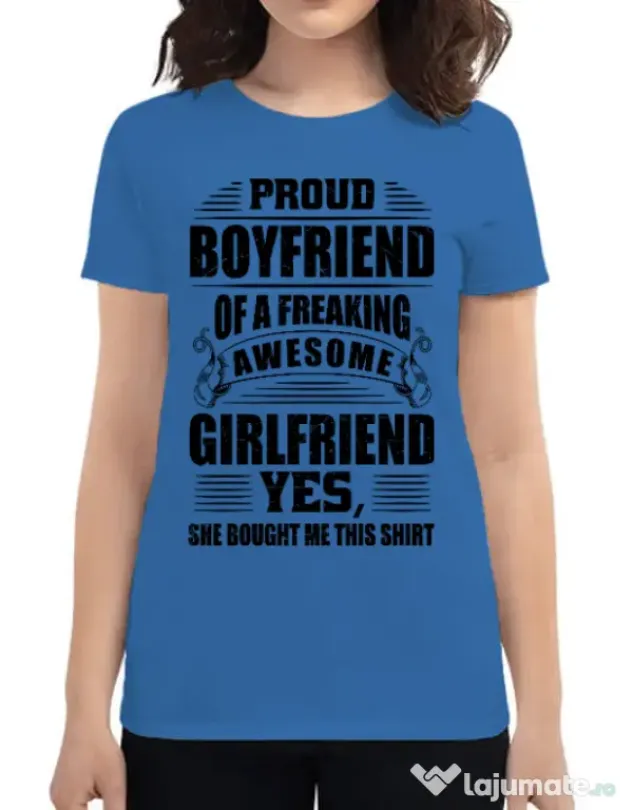 Tricou ADLER dama Proud boyfriend Albastru azuriu