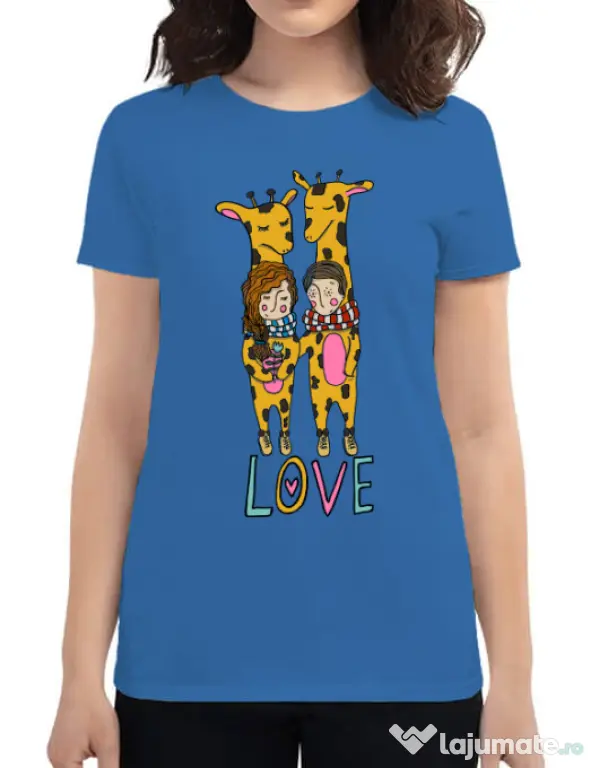 Tricou ADLER dama Giraffes love Albastru azuriu