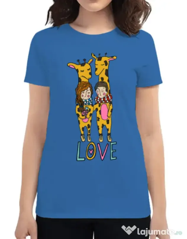 Tricou ADLER dama Giraffes love Albastru azuriu