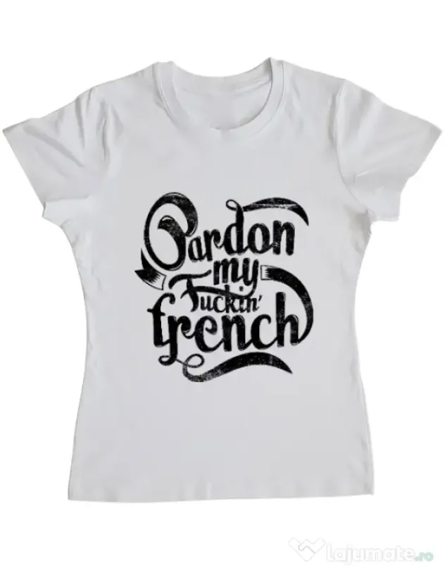 Tricou ADLER dama Pardon my fucking french Alb