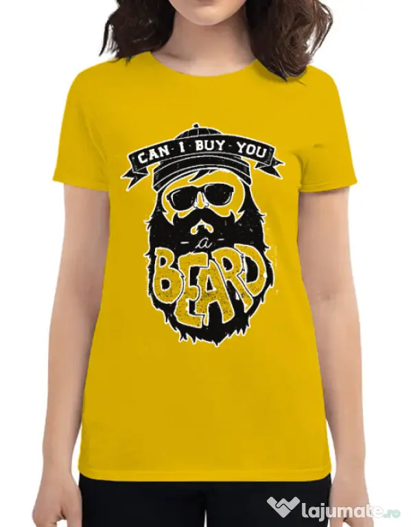 Tricou ADLER dama Can i buy you a beard Galben