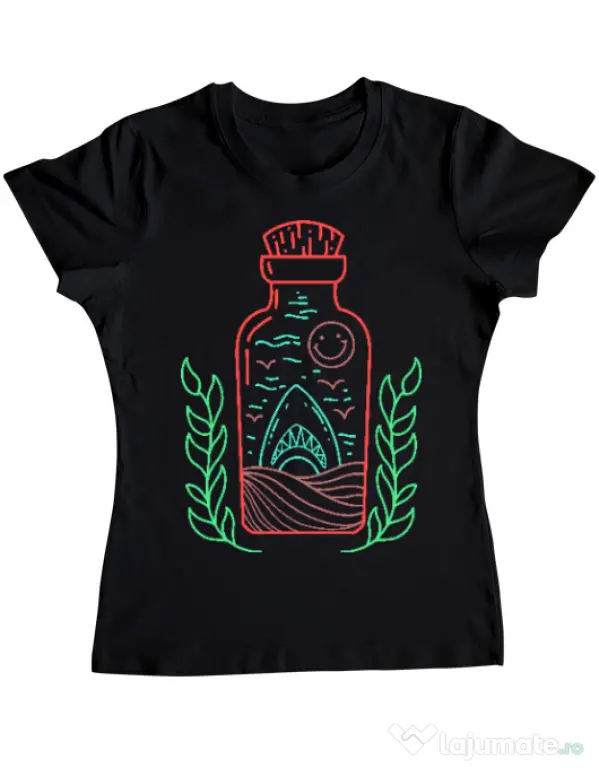 Tricou ADLER dama Shark in a bottle Negru