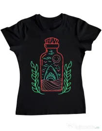 Tricou ADLER dama Shark in a bottle Negru
