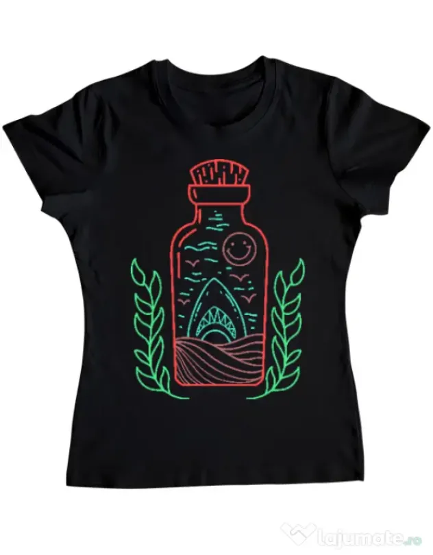 Tricou ADLER dama Shark in a bottle Negru