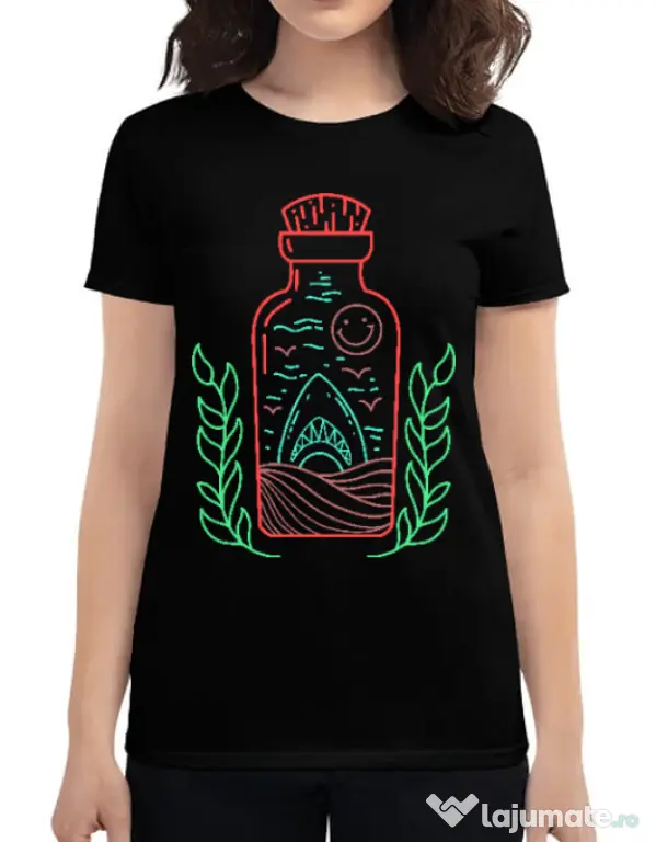 Tricou ADLER dama Shark in a bottle Negru