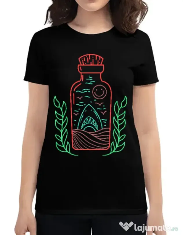 Tricou ADLER dama Shark in a bottle Negru