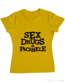 Tricou ADLER dama Sex, drugs si pacanele Galben