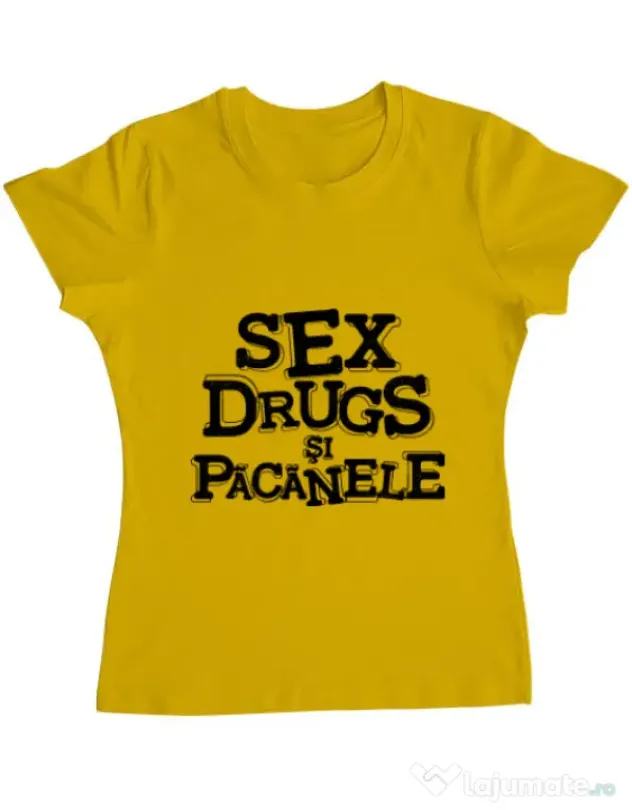 Tricou ADLER dama Sex, drugs si pacanele Galben
