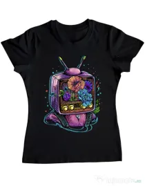 Tricou ADLER dama Flower television Negru