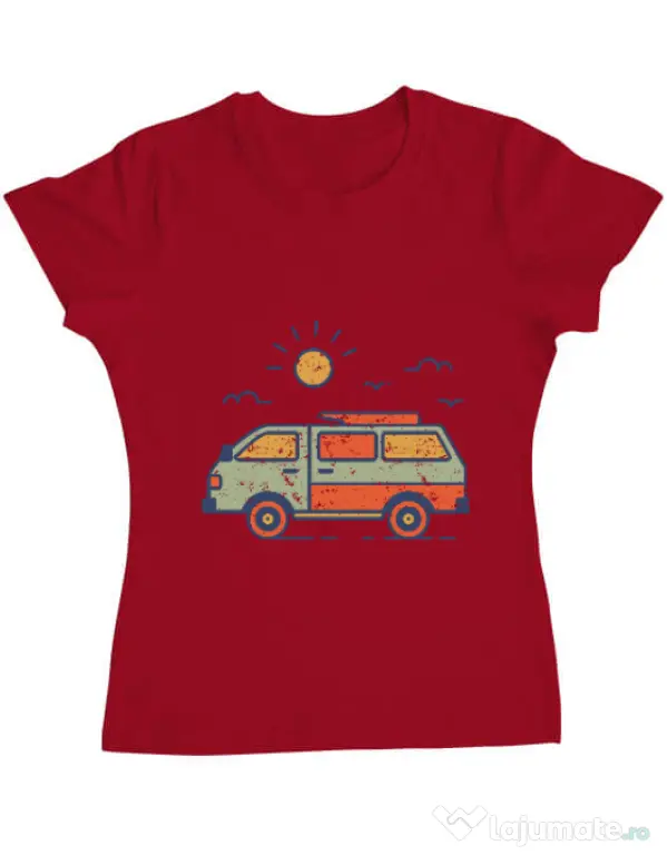 Tricou ADLER dama Retro travel van Rosu