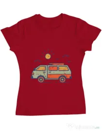 Tricou ADLER dama Retro travel van Rosu
