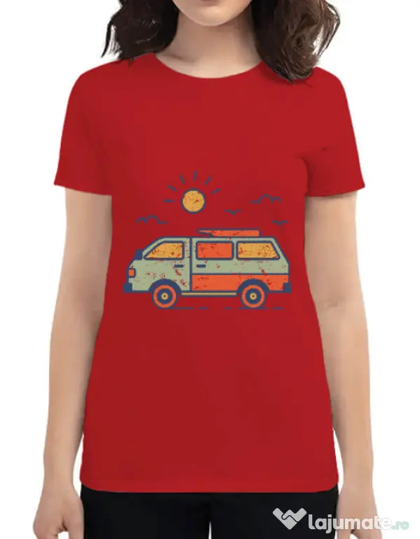 Tricou ADLER dama Retro travel van Rosu
