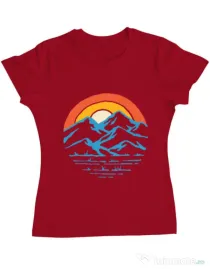Tricou ADLER dama Mountain and rainbow Rosu