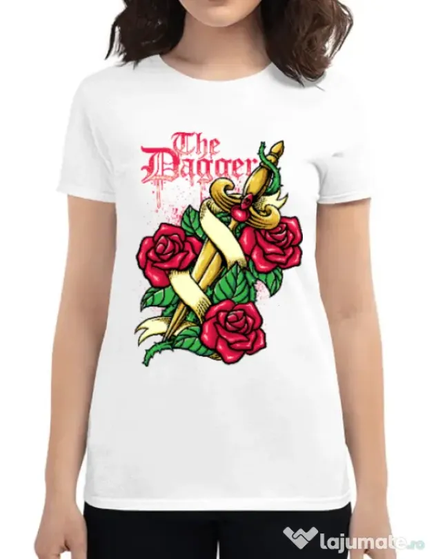 Tricou ADLER dama The dagger Alb
