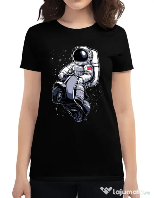 Tricou ADLER dama Astronaut scooter Negru