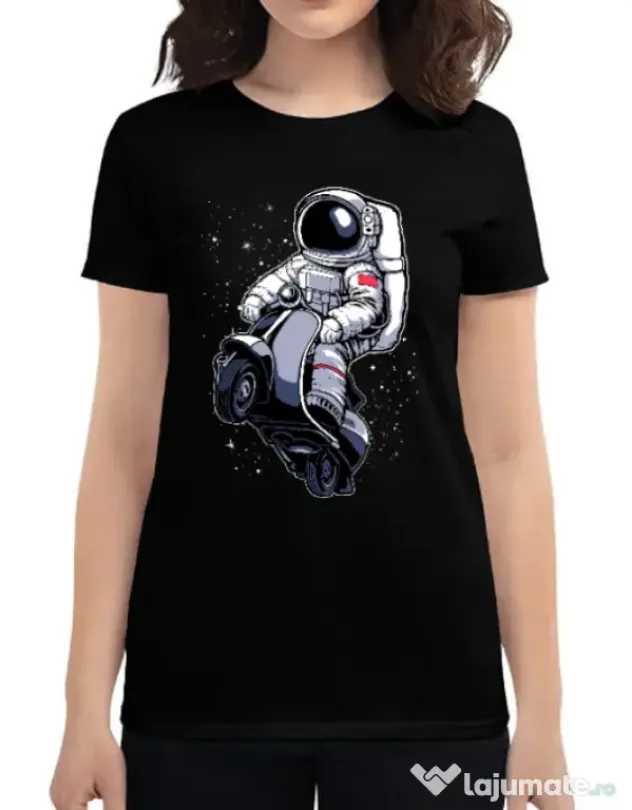 Tricou ADLER dama Astronaut scooter Negru