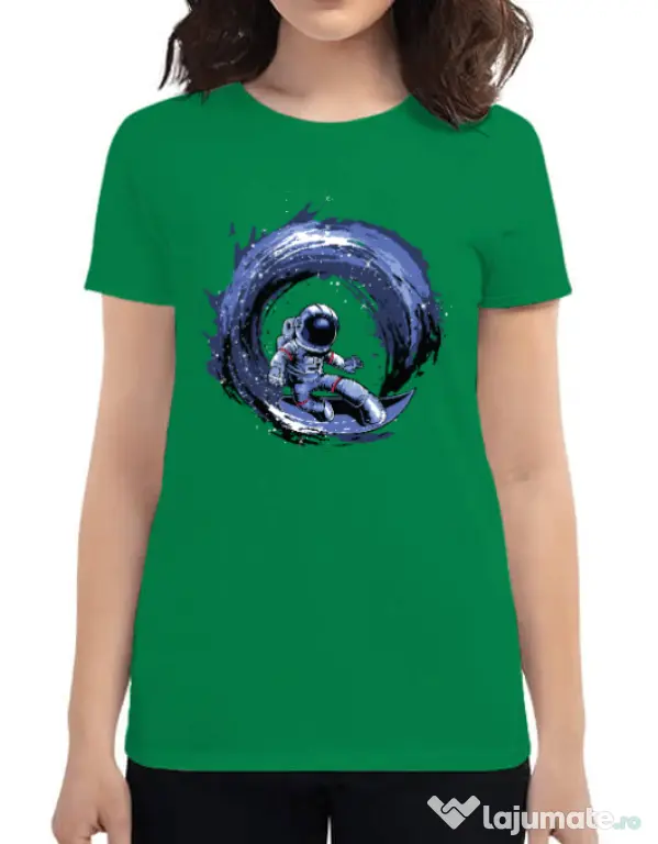 Tricou ADLER dama Surfing in space Verde mediu