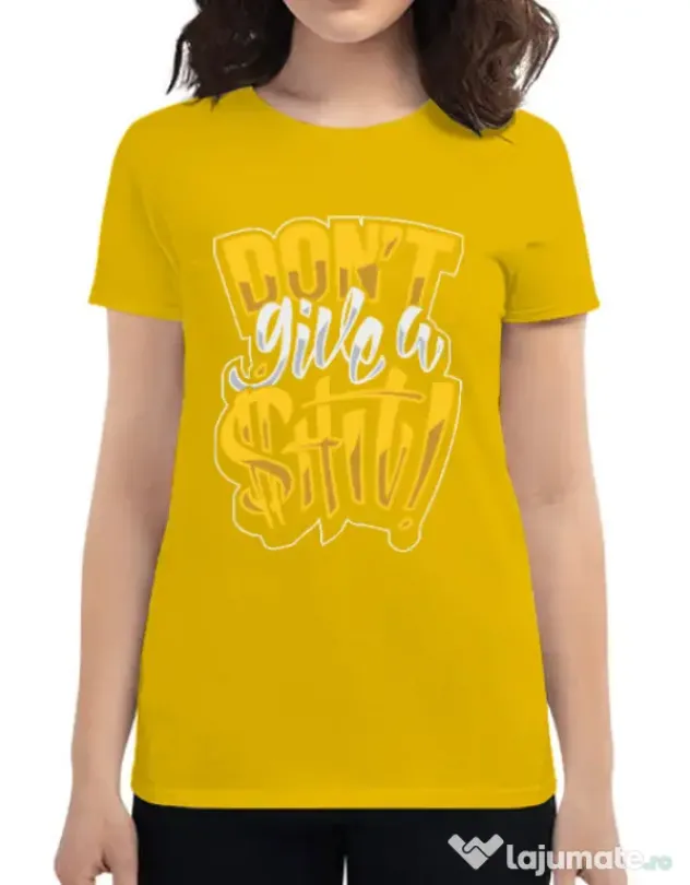 Tricou ADLER dama Don't give a shit Galben