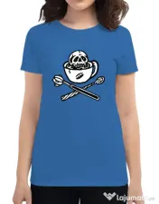 Tricou ADLER dama Death before decaf Albastru azuriu