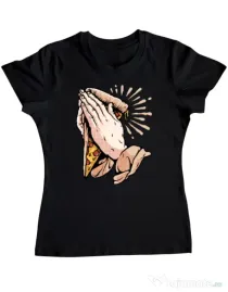 Tricou ADLER dama Pray for pizza Negru
