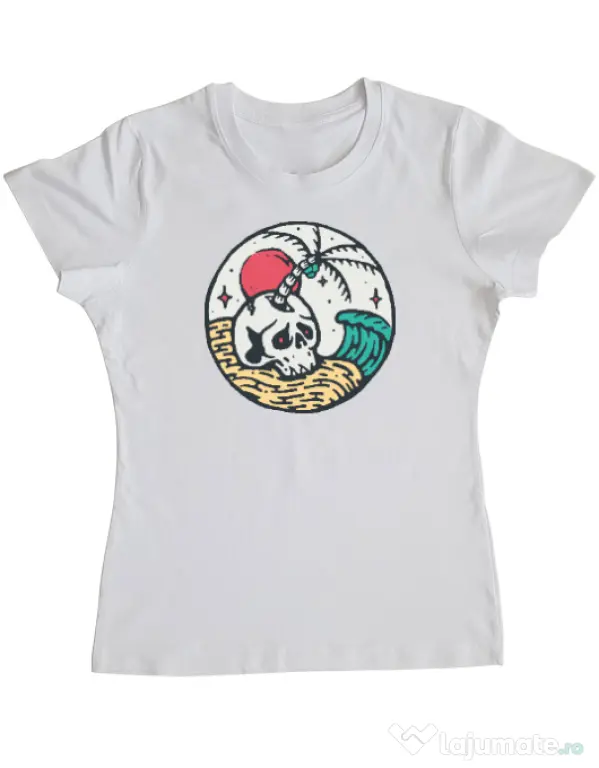 Tricou ADLER dama Skull and beach Alb