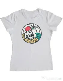 Tricou ADLER dama Skull and beach Alb