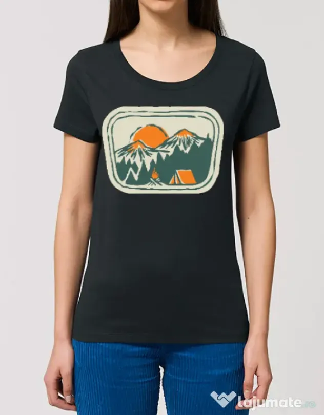 Tricou STANLEY STELLA dama Camping badge Negru