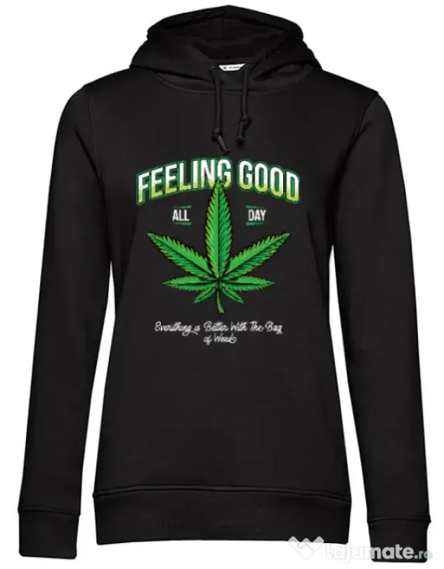 Hoodie dama cu gluga Good ganja Negru
