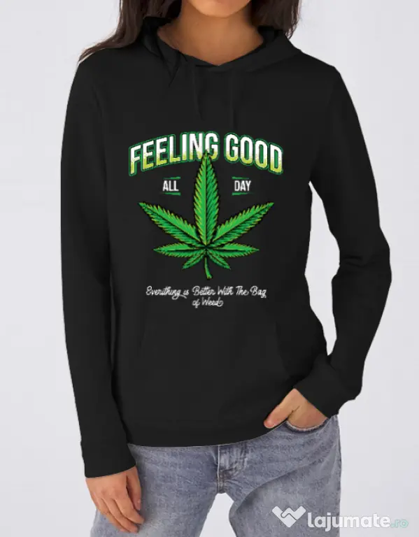 Hoodie dama cu gluga Good ganja Negru