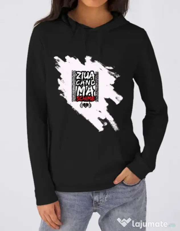 Hoodie dama cu gluga ZIUA CAND MA SCHIMB - Adi Morosanu Negru