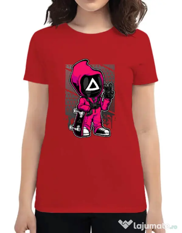 Tricou personalizat dama Squid Game 4 Rosu