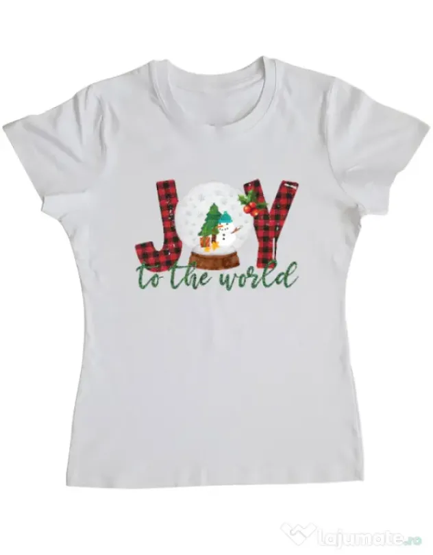 Tricou personalizat dama Joy to the world Alb