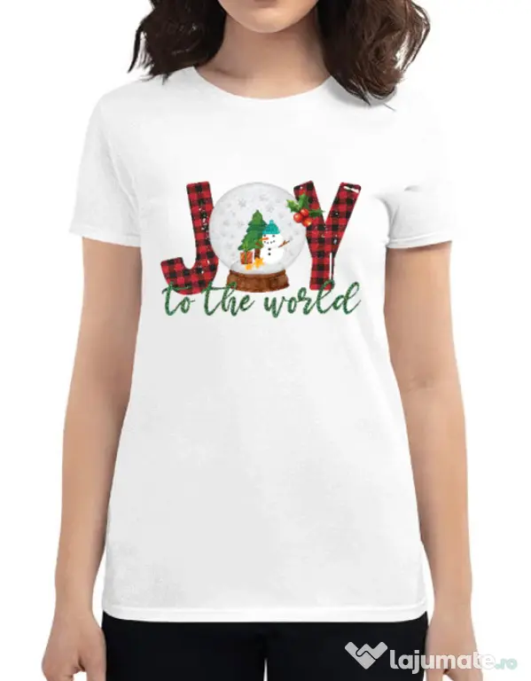 Tricou personalizat dama Joy to the world Alb