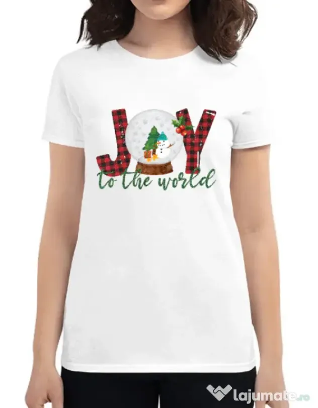 Tricou personalizat dama Joy to the world Alb