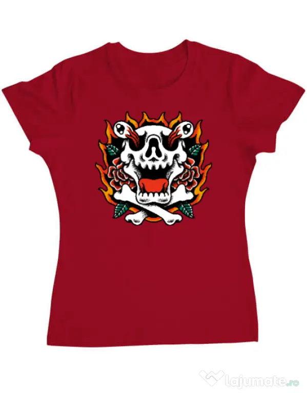 Tricou personalizat dama Death and Flower Rosu