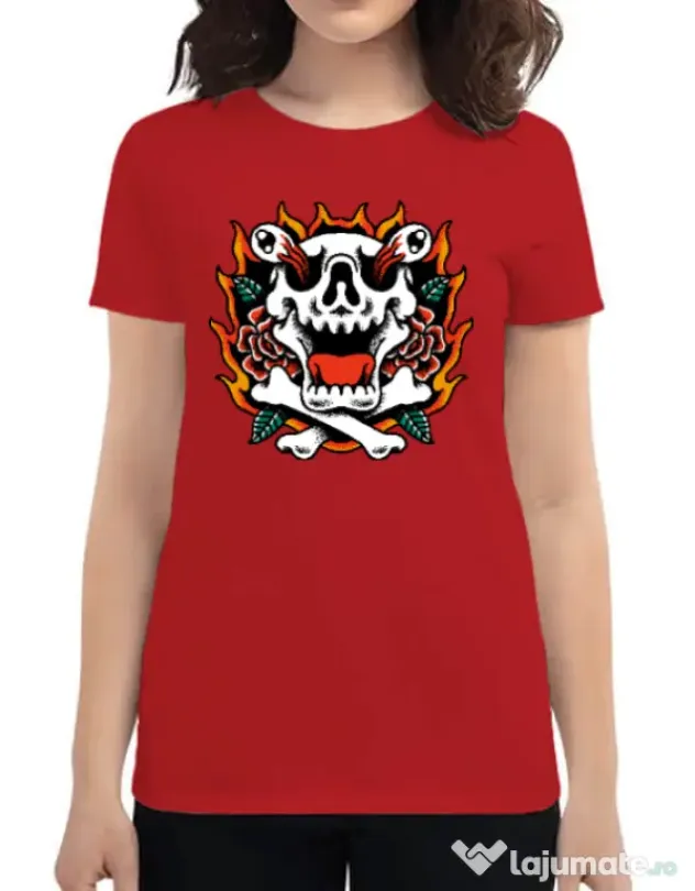 Tricou personalizat dama Death and Flower Rosu