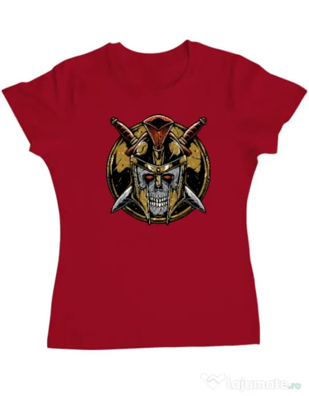 Tricou personalizat dama Skull Spartan Rosu