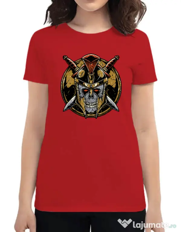 Tricou personalizat dama Skull Spartan Rosu