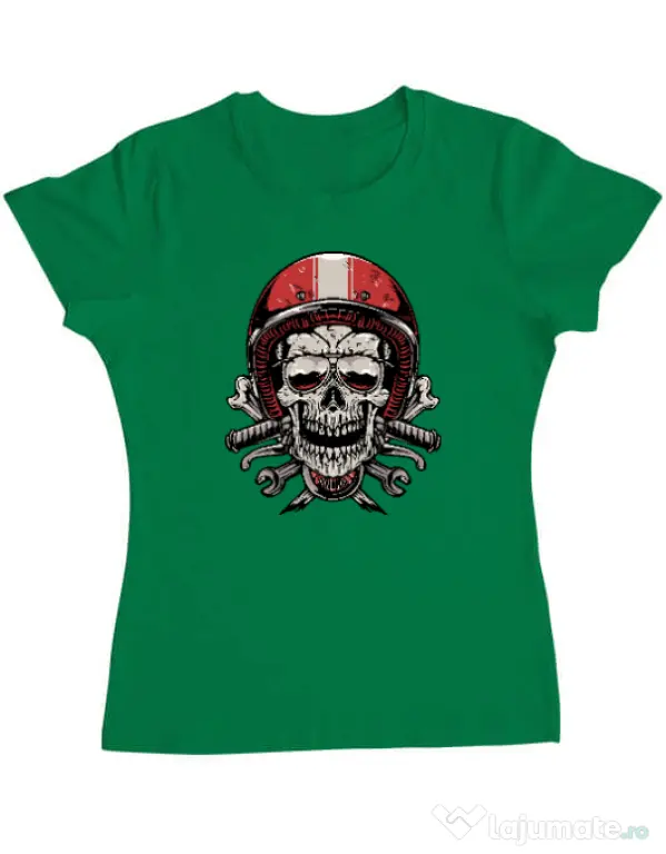 Tricou personalizat dama Skull Biker Verde mediu
